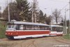 Od konce května probíhají zkušební jízdy nízkopodlažního tramvajového vlečného vozu VV60LF i mimo vozovnu – na snímku z 5. 4. 2004 je zachycen při projížďce medláneckou vozovnou v čele s tramvají T3R.EV evid. č. 1531, foto © Tomáš Kocman