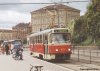 Nejenom na lince č. 4 je provozována tramvaj s evid. č. 1634, která zatím jako poslední prošla generální opravou, při níž byly mj. dosazeny panely informačního systému BUSE, polopantograf již měl vůz namontován dříve, na snímku právě tramvaj přijíždí na zastávku Nové Sady, foto 1. 9. 2001 © Ladislav Kašík. 